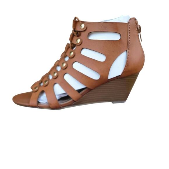 NWT Madden girl Hastee cognac par wedge heel sandals zipper closure size 7 - Picture 2 of 7